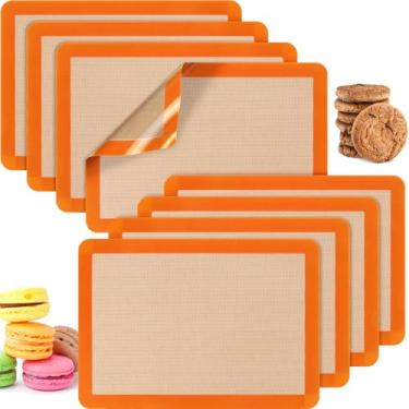 Imagem de Nuanchu 8 peças de silicone antiaderente para assar, meia folha de silicone 40 x 29 cm, forro de biscoito para forno fácil de limpar, para fazer forno, macarrão, pastelaria de pão (laranja)