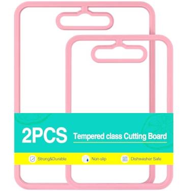 Imagem de Tábua de corte de vidro para cozinha [conjunto de 2] para cortar carne, legumes, frutas, queijo - presentes de aquecimento de casa, presente de casamento e chá de panela, presente de aniversário para