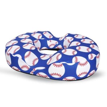 Imagem de Almofada de donut para hemorróidas, almofada de assento para alívio da dor no cóccix - almofada azul para cadeira de escritório em casa de beisebol para trabalho sentado por muito tempo - Almofadas de