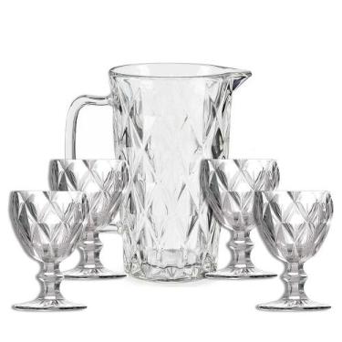 Imagem de Conjunto Jarra e 4 Taças Diamante Clear Vidro Bico de Jaca - CLASS HOM