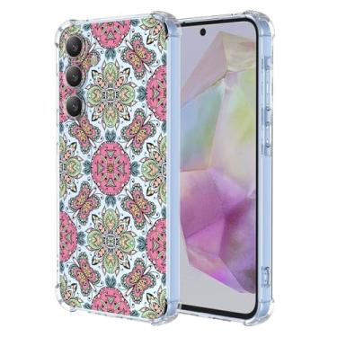 Imagem de WEIOUHR Capa para Galaxy A35 5G Samsung A35 5G Transparente TPU Macio Estilo Boêmio, Capa Protetora Leve Resistente a Choques e Riscos, para Samsung Galaxy A35 5G (Rosa Verde)
