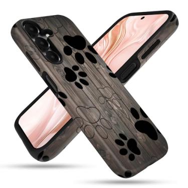 Imagem de FGDRFGRW Capa projetada para Samsung Galaxy A16 5G, 2 camadas TPU + PC, capa protetora à prova de choque – impressão de pata de cachorro em madeira