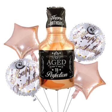 Imagem de Conjunto de balões para garrafas de uísque, 5 unidades, “Feliz Aniversário”