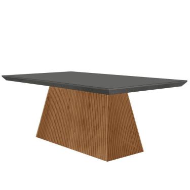 Imagem de Mesa Para Sala De Jantar Aida 180cm Em Mdf E Vidro Grafite Imbuia Ripado Grafite
