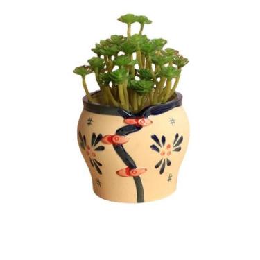 Imagem de Vaso de flores cerâmico estilo coreano pintado à mão 10,3 x 10,3 x 10,