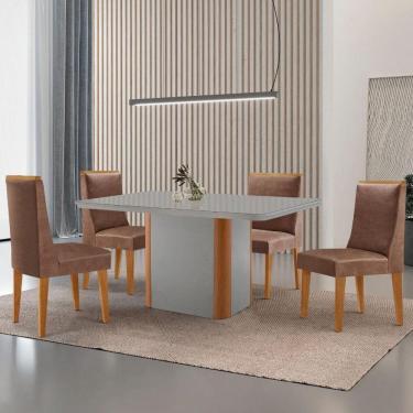 Imagem de Mesa De Jantar Isadora 120cm Tampo Mdf Vidro-4 Cadeiras