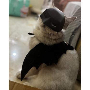 Imagem de Máscara de morcego de gato e asas de gato de estimação para fantasias de Halloween, roupas de cosplay de morcego de cachorro, acessórios de fantasia para animais de estimação (máscara e asas)