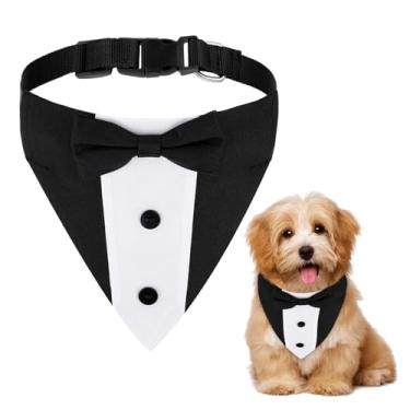 Imagem de Terno formal de smoking para cães com gravata borboleta bandana de casamento ajustável formal para cachorro smoking traje de noivado aniversário roupa de smoking para cães pequenos, médios e grandes