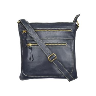 Imagem de Bolsa Feminina Transversal Couro Legítimo (Azul)