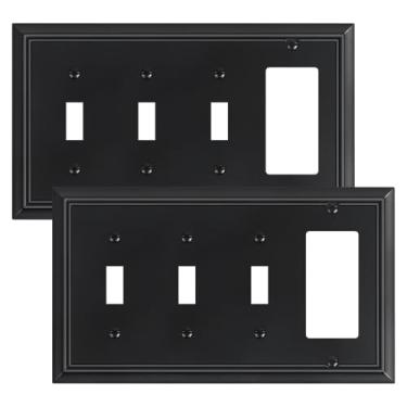 Imagem de Pacote com 2 placas de cobertura de saída tripla/decoradora, placas decorativas pretas para interruptores e tampas de tomada, placas de parede de fibra de bambu natural durável para tomada elétrica