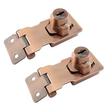 Imagem de Lamvbls 2 peças de trava de ferrolho com chave de 6 cm igual para armários e portas pequenas, design de botão giratório, travas de segurança de metal - Bronze vermelho