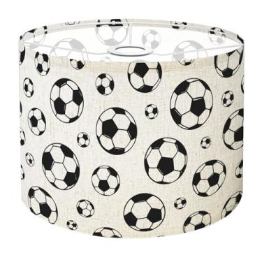 Imagem de Abajur de tambor de futebol sem costura bola de futebol esporte desenho animado presente cachecol repetido abajur para lâmpadas de chão, candeeiro de mesa, pingente de linho, 28 x 28 x 23 cm, abajures