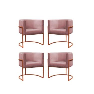 Imagem de Kit 4 Poltronas Reforçadas Decorativa Sala Carla Base Ferro Bronze Suede
