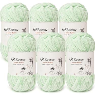 Imagem de Reessy Pacote de fios de chenille de veludo – 6 novelos × 100 g super volumosos (CYC #6) – Veludo macio grosso para crochê e tricô, fio de chenille fofo para cobertores, cachecóis e artesanato (verde