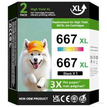 Imagem de Cartuchos de tinta 667 XL pretos e coloridos compatíveis com HP 667 para HP Ink 667XL preto e colorido com impressora DeskJet 1275 2374 2375 2376 2775 2776 6075 6475 6476 (1 preto, 1 cor) pacote com 2