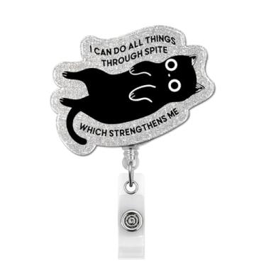 Imagem de Carretel de crachá de gato sarcástico engraçado, retrátil, I Can Do All Things Through Spite com clipe jacaré para funcionários de escritório, colega de trabalho, enfermeira, médico, assistente social