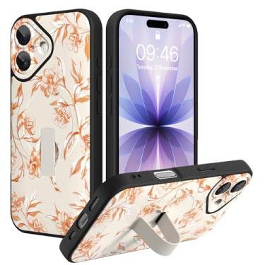Imagem de Jefonha Capa magnética para iPhone 17 com suporte de alça de dedo, compatível com Magsafe, linda linda capa de impressão de flores brancas com proteção total para câmera à prova de choque, branca
