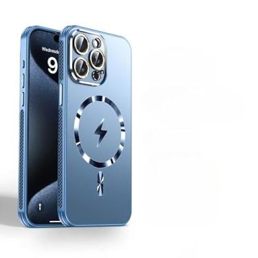 Imagem de Compatível com iPhone 16 Pro Max, capa de proteção à prova de choque, compatível com MagSafe Magnetic Phone Cover Case (azul)