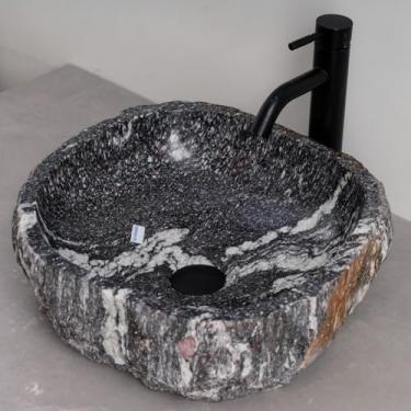 Imagem de MIDUSO Pia de embarcação de pedra irregular 100% feita à mão; pia de pedra real; pia de embarcação exclusiva; acima do balcão; pia de rocha de rio; banheiros rústicos de pias; Irre RiverStone 337