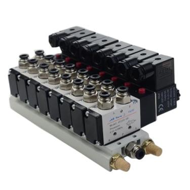 Imagem de 1 peça de válvula solenoide combinação multidirecional 4V210-08 estações coletoras DC12V 24V AC220V com acessórios 5 portas 2 posições válvulas solenoides (acessórios DC24V 6 mm, 4 estações)