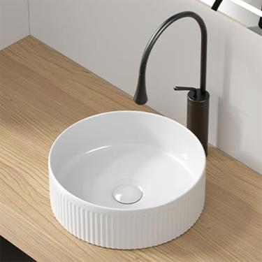 Imagem de CFMAIF Pia de vaso de bancada de banheiro, bacia de mão de cerâmica, pia pequena de porcelana acima do balcão (somente pia) (37 x 37 cm, redonda)