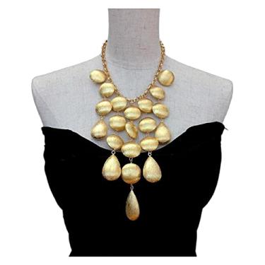 Imagem de Moeda de 26 mm e festão em forma de gota de 23 x 38 mm? Colar banhado a ouro com contas escovadas para mulheres, colar com pingente