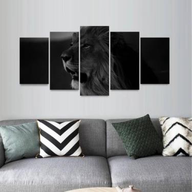 Imagem de Quadro Leão Arte Em Preto E Branco Mosaico 5 Peças - Descolada