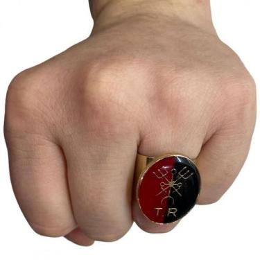 Imagem de Anel Ajustável Tranca Rua 2,70 Cm Preto Vm E Dourado Metal - Bialluz P