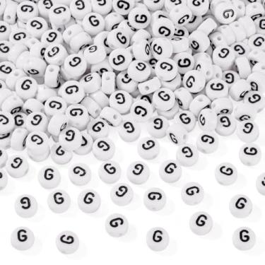 Imagem de Elecrelive 500 peças contas de letras redondas planas 7 mm contas brancas do alfabeto para pulseira da amizade, colar, fabricação de joias (letra G)
