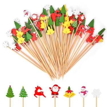 Imagem de Haundry 125 peças de palitos de coquetel de Natal espetos de madeira para decoração de coquetel palitos de coquetel de 12,7 cm espetos de coquetel de Natal para bolo, frutas, petiscos e bebidas