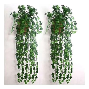 Imagem de 1 Kit Vaso trançado + 2 Planta Pendurada Verde Artificial Parede Varanda pendente verde