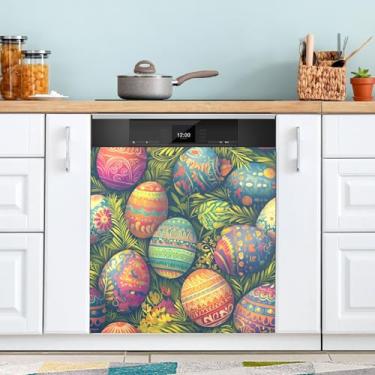 Imagem de ATTX Capa magnética para lava-louças ovos coloridos de Páscoa, 58,4 cm C x 66 cm A, decoração da capa da máquina de lavar louça, decalques para armário doméstico e eletrodomésticos adesivos #104