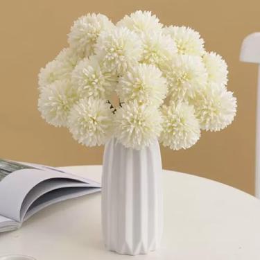 Imagem de 1 buquê de flores artificiais de hortênsia para decoração de quarto de casa, decoração de casamento, vasos artesanais, arranjos de flores, 6 hastes (branco)