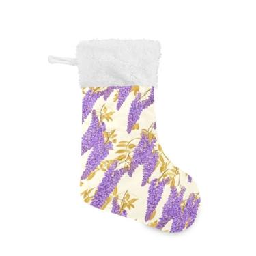 Imagem de GakkiGii Meia grande de Natal com flores de glicínias, decoração de Natal suspensa para parede de árvore de lareira, 45 x 31 cm