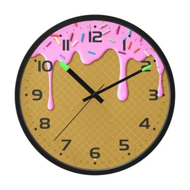 Imagem de SEHANY Lindo relógio de parede de sorvete, silencioso, sem tique-taque, relógio redondo operado por bateria, controle de som, luz noturna, relógios de parede para sala de estar, cozinha, quarto