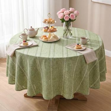 Imagem de Horaldaily Toalha de mesa de linho de algodão verde sálvia 152 x 152 cm redonda, estilo fazenda, toalha de mesa lavável resistente a rugas, capa de mesa bordada com bainha para casa