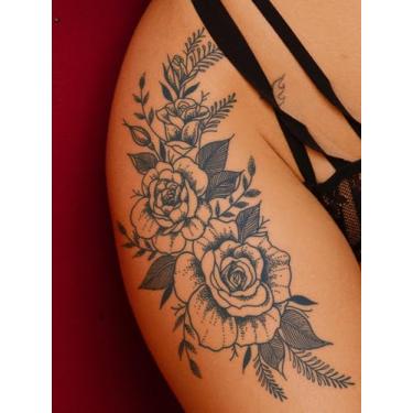 Imagem de Tatuagens minimalistas semi permanentes de suco de ervas elegante flor rosa festa diária presente de feriado lombar costas ombro pescoço braço perna clavícula corpo impermeável tatuagem adesivo 1 peça
