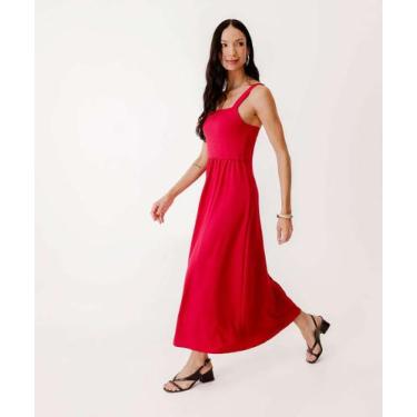 Imagem de Vestido Midi Feminino Textura Alças Largas Marisa-18068, Rosa, G