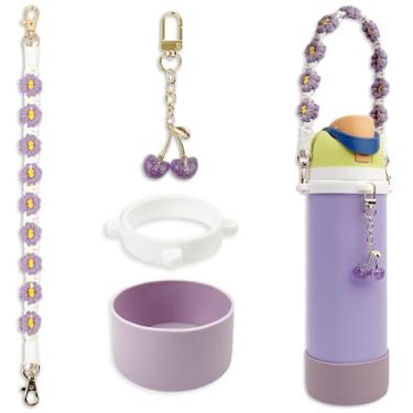 Imagem de BydGxy Conjunto de alça e bota protetora de silicone com pingente de cereja compatível com garrafa de água Owala 947 ml e FreeSip, base de suporte de copo antiderrapante conjunto de acessórios Owala