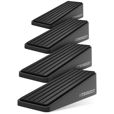 Imagem de Strongest Home Cunha de batente de porta resistente feita de zinco e borracha de qualidade premium para qualquer porta, qualquer piso. Conjunto de 4 protetores de parede autoadesivos adicionais