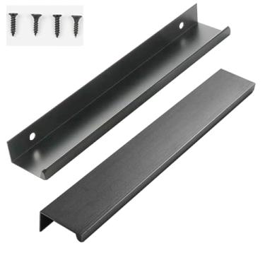 Imagem de Sinyiol Pacote com 10 puxadores ocultos na borda da gaveta preta, penteadeira de estilo moderno, guarda-roupa, cozinha, parede, armário (preto, comprimento 25 cm/distância do furo 19,3 cm)