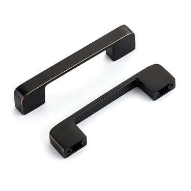 Imagem de HOME EDIT Puxadores de armário de bronze de borracha a óleo com espaçamento de orifício de 9,5 cm, base ampla, puxadores de armário de cozinha para gavetas, pacote com 24