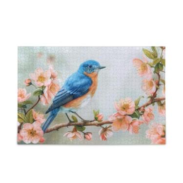 Imagem de WELLDAY Quebra-cabeça primavera pássaro azul 500 peças grande jogo de arte para adultos adolescentes