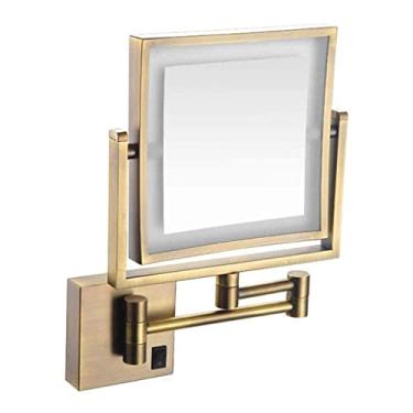 Imagem de Espelho de maquiagem espelho de parede espelho de maquiagem quadrado dupla face LED espelho telescópico dobrável espelho de casa de banho espelho de beleza com espelho cosmético leve