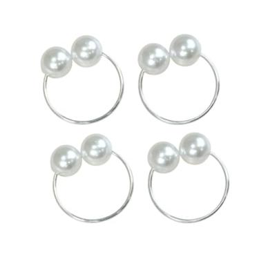 Imagem de Kit de 4 Anéis para Guardanapos com Pérola Dupla Argola Dourada ou Prata 4 x 3 cm (4 Pçs, Pérolas/Prata)