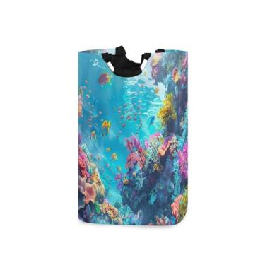 Imagem de xigua Cesto de lavanderia grande colorido do mundo subaquático com alça, cesto de roupas dobrável para organização de brinquedos e roupas no quarto, banheiro e lavanderia