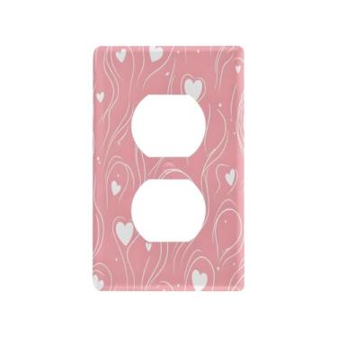 Imagem de Wassud Placa de cobertura para interruptor de luz, linha branca, formas de coração, capas de tomada decorativas, placa de parede para tomadas elétricas duplex 11 x 6 cm
