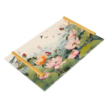 Imagem de Wassud Bandeja de flores de lótus para banheiro com alças organizador de perfume de acrílico para banheiro, quarto, cozinha, balcão de 30 x 20 cm