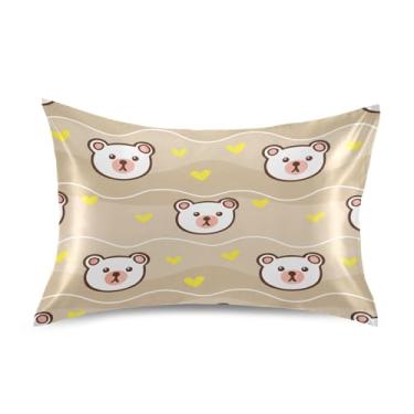 Imagem de Wassud Fronha de cetim urso com corações para cabelo e pele fronhas de seda lisa king size capas de travesseiro refrescantes com fecho de envelope