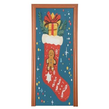 Imagem de Wassud Capa para porta de Natal com faixa decorativa de 99 x 199 cm, meia de Natal, elástica, para ambientes externos, internos, para varanda e porta da frente